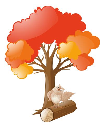 Owl standing on log under tree vector