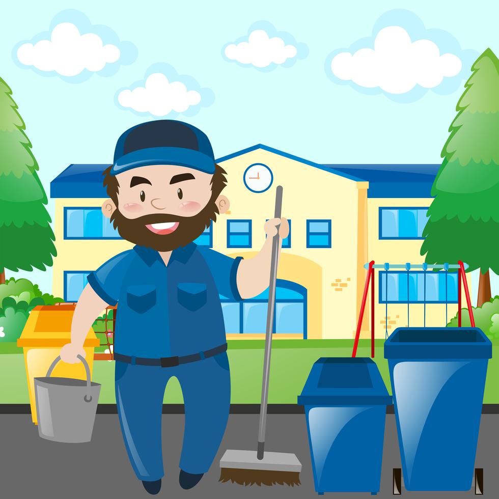 Janitor cleaning the school campus 369940 Vector Art at Vecteezy