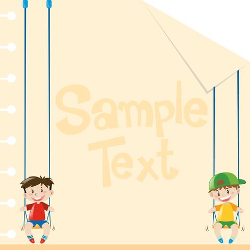 Diseño de papel con dos niños en columpios. vector