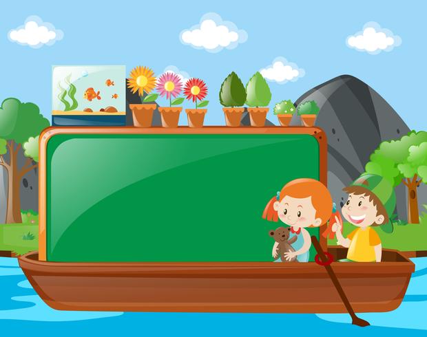 Border design with kids on boat vector