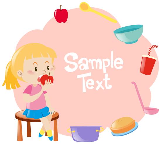 Frame design with girl eating apple in background vector