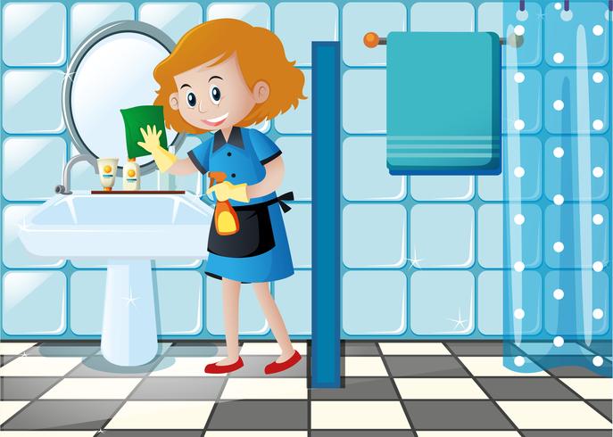 Woman cleaning sink in the toilet 370010 Vector Art at Vecteezy