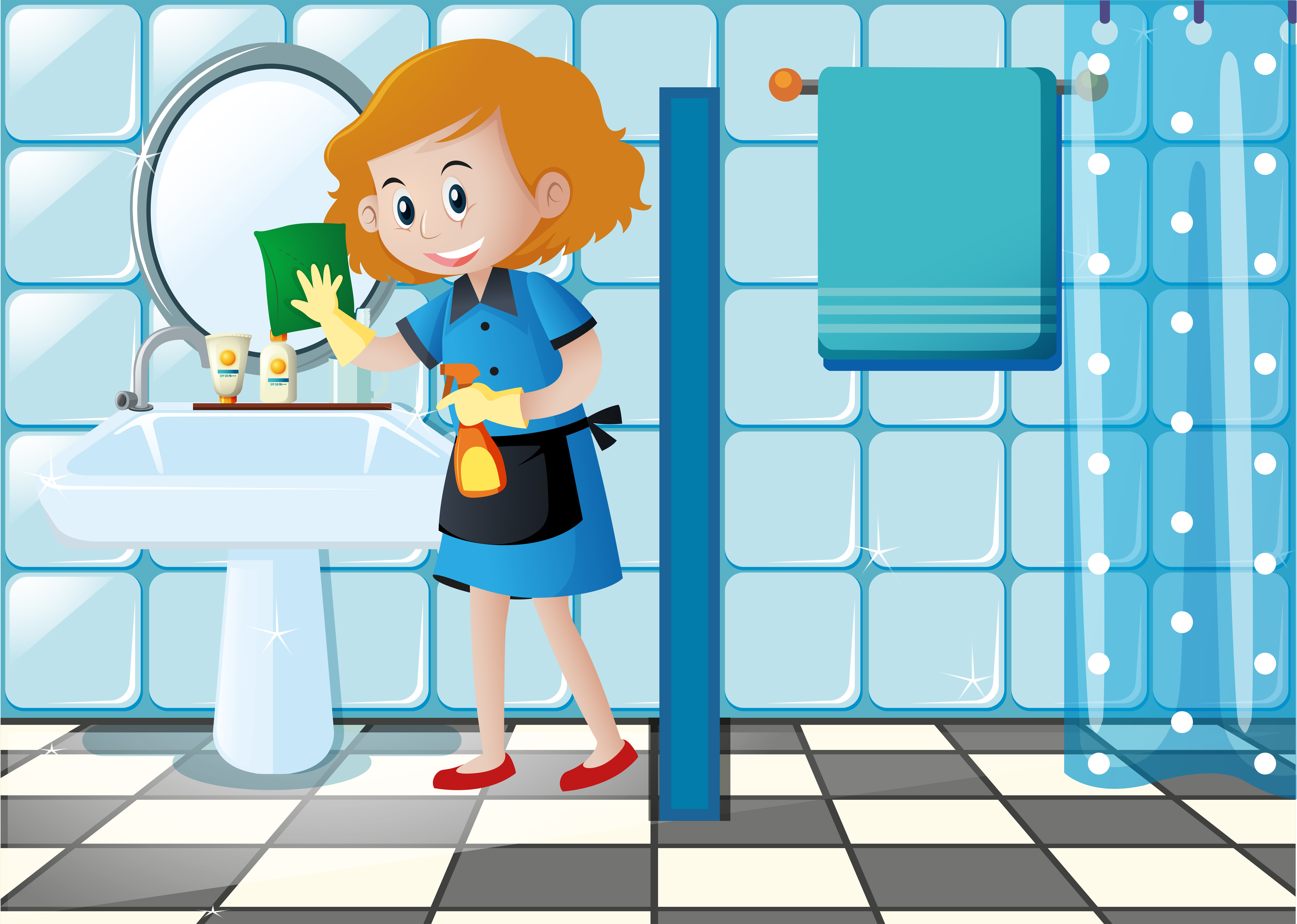 clean bathroom sink and mirror cartoon