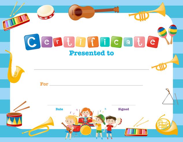 Certification template with musical instruments vector