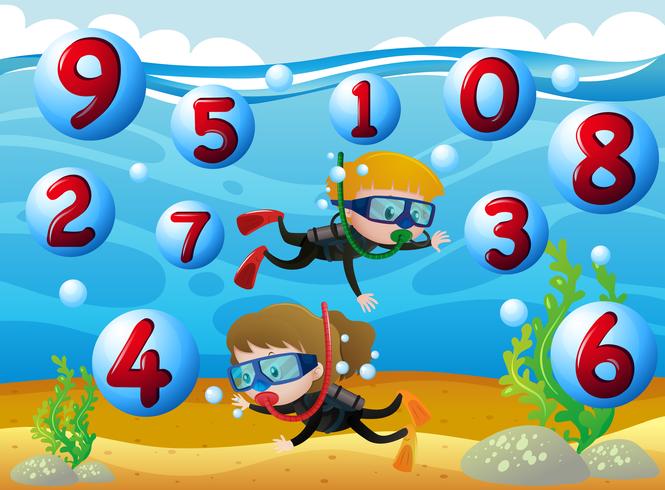 Kids scuba diving with numbers in the sea - Download Free ...