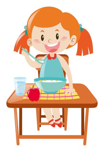 Girl on dining table eating vector