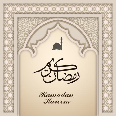 Ramadán Kareem saludo fondo arco islámico vector