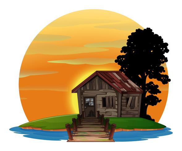 Wooden house on island vector
