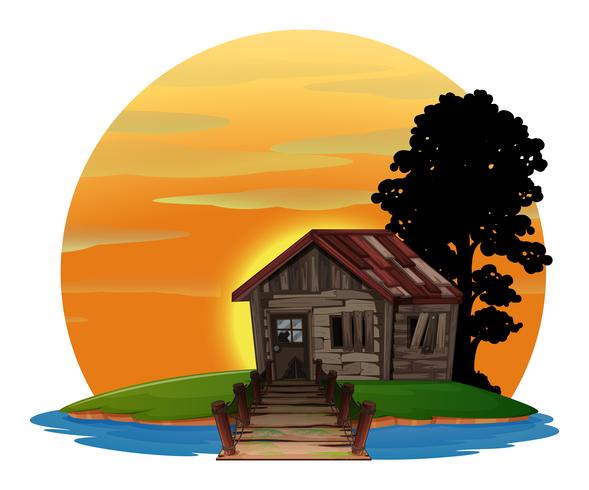 Wooden house on island vector