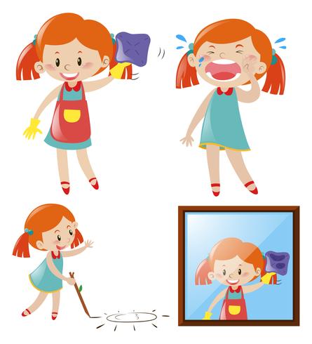 Girl doing different actions vector