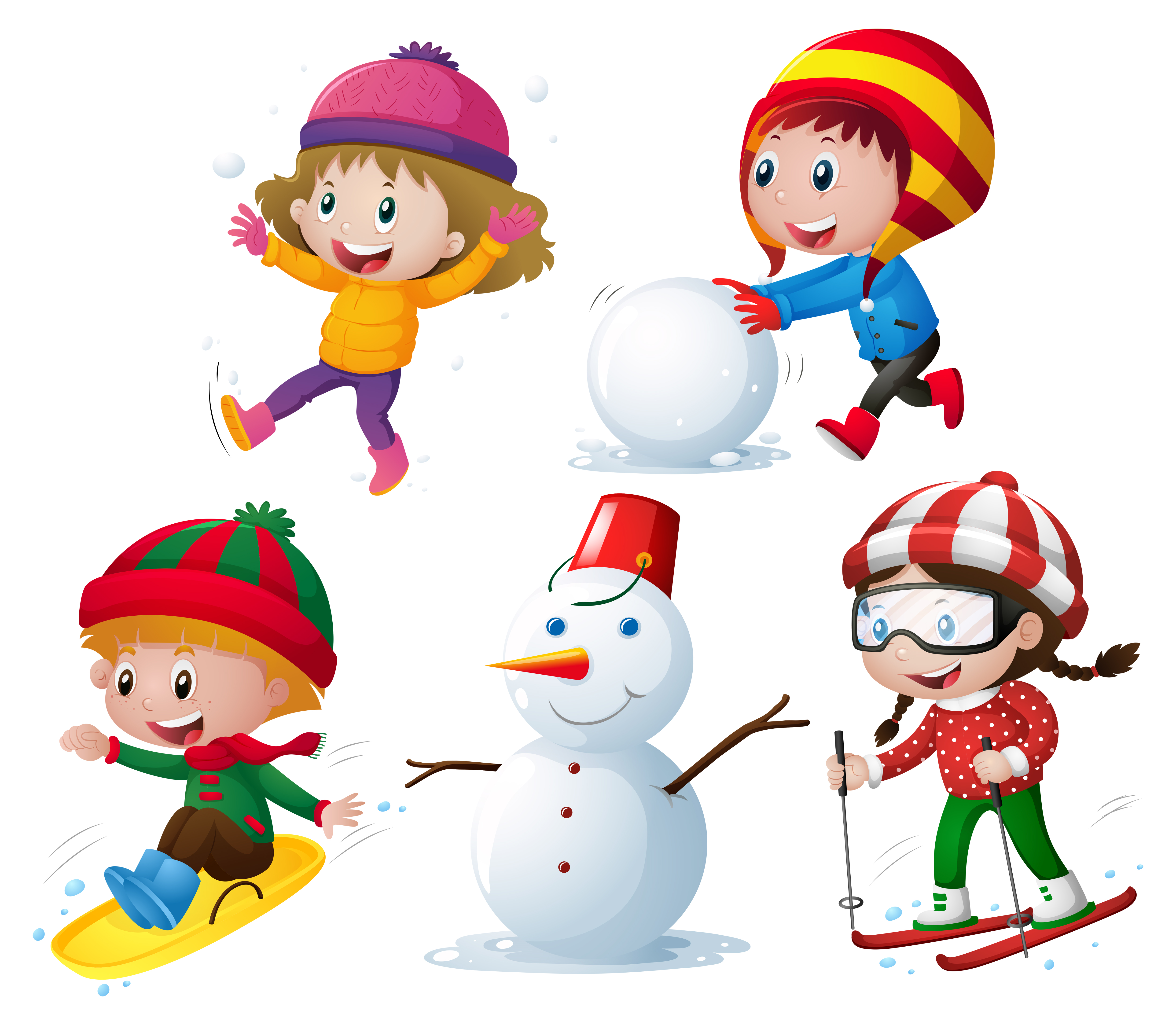 Children in winter clothes playing snow 370076 Vector Art at Vecteezy