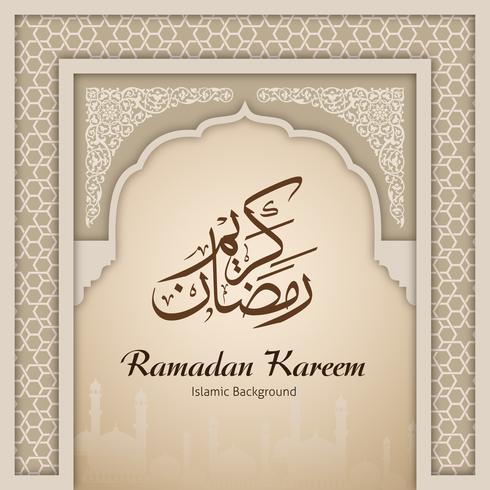 Ramadán Kareem saludo fondo arco islámico vector