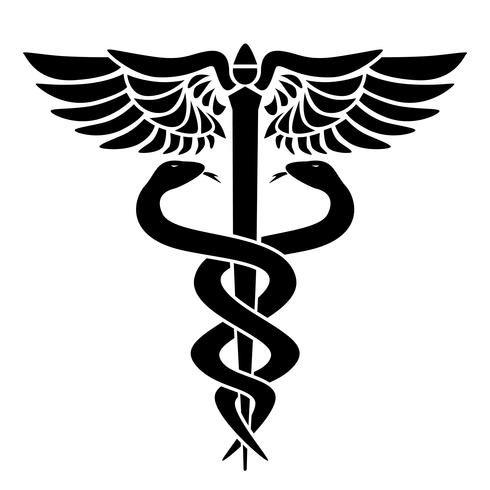 Símbolo médico del caduceo, con dos serpientes, personal y alas, ilustración vectorial vector