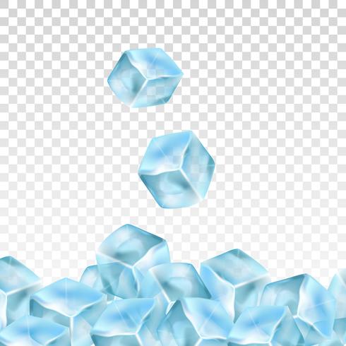 Cubitos de hielo realistas sobre un fondo transparente. Ilustración vectorial vector