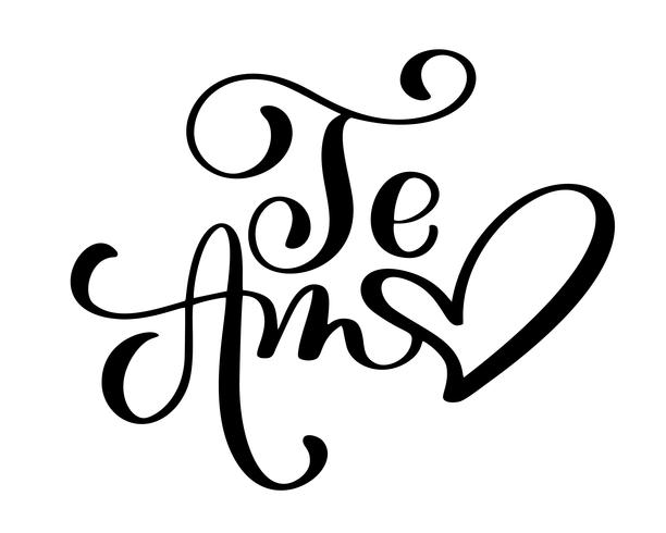 Te Amo love you Spanish text calligraphy vector lettering for Valentine card