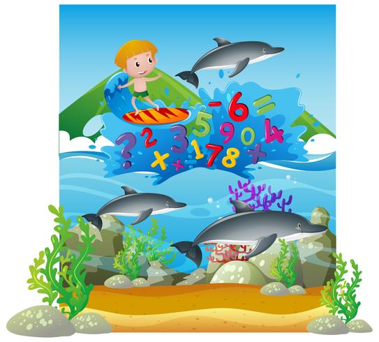 Counting numbers with boy on surfboard vector