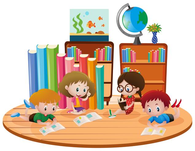 Four kids learning in classroom vector