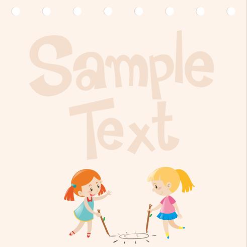 Paper design with two girls drawing on floor vector