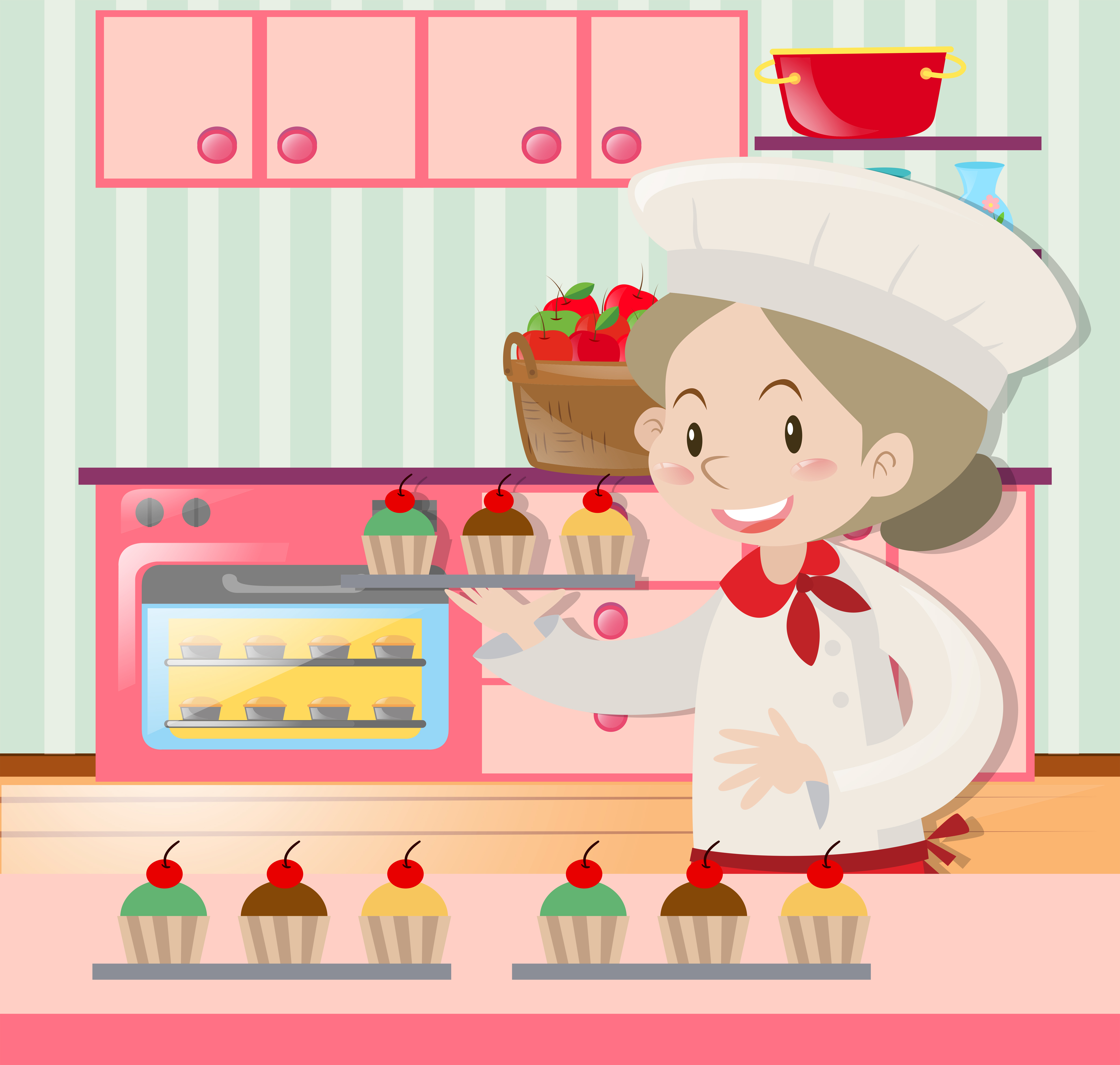 Female baker baking in kitchen 370165 Vector Art at Vecteezy