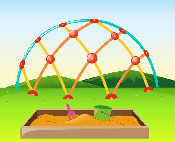 Climbing dome and sandpit in the park vector