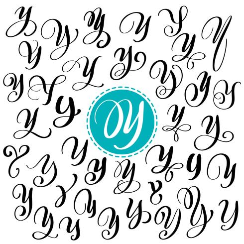 Set of Hand drawn vector calligraphy letter Y