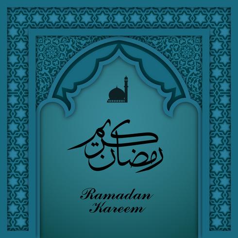Ramadán Kareem saludo fondo arco islámico vector