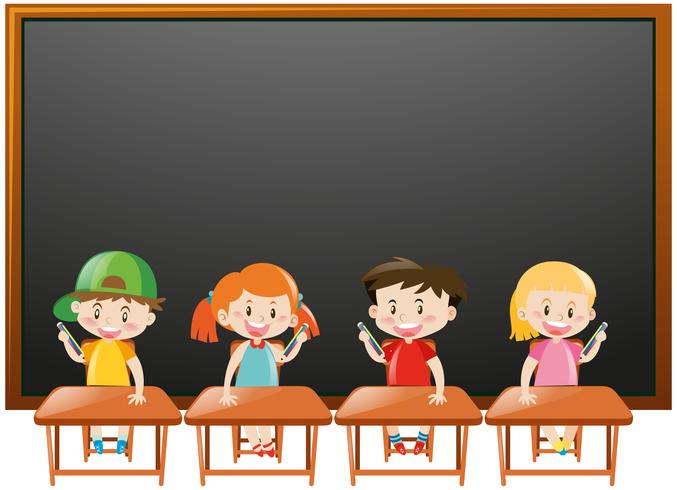 Blackboard background with kids in classroom vector