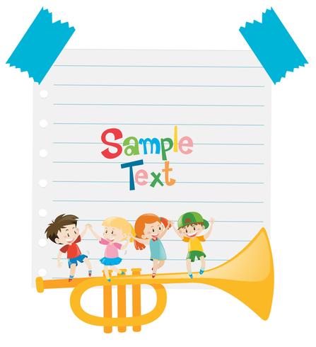 Paper template with kids and trumpet vector