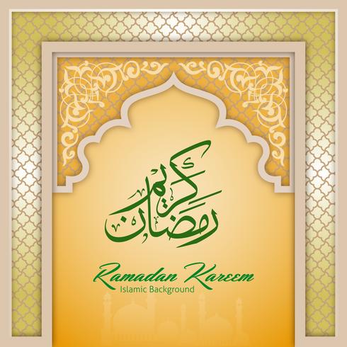 Ramadán Kareem saludo fondo arco islámico vector