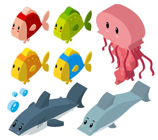 Diseño 3D para animales marinos. vector