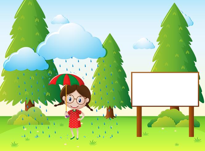 Park scene with girl in the rain vector