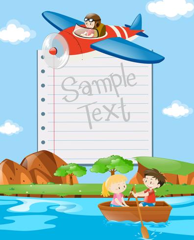 Paper template with kids in boat and plane vector