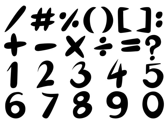 Font design for numbers and signs in black vector