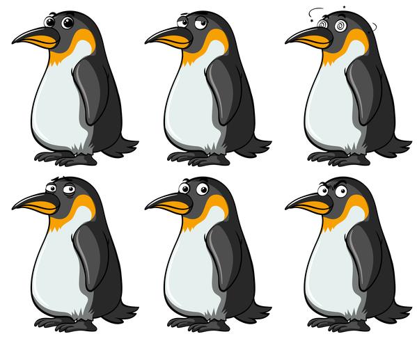 Penguins with different facial expressions vector