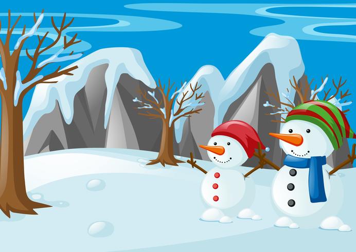 Two snowmen on the snow field vector