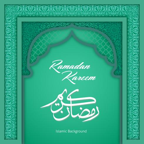 Ramadán Kareem saludo fondo arco islámico vector