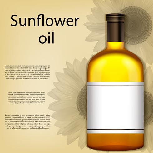 Una botella realista de aceite de girasol. Ilustración vectorial vector