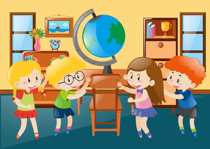 Children in geography classroom vector