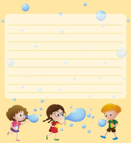 Paper template with kids playing bubbles vector