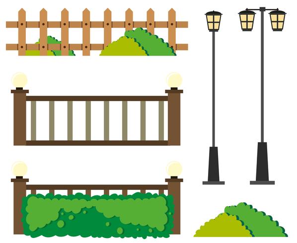 Fences and lamp posts vector