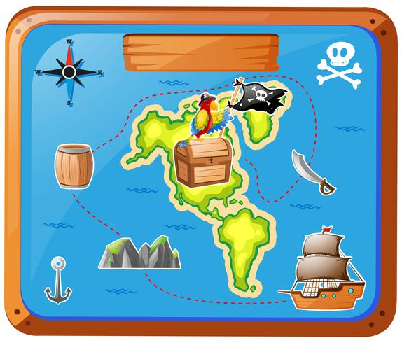 Ship travelling at sea with map vector