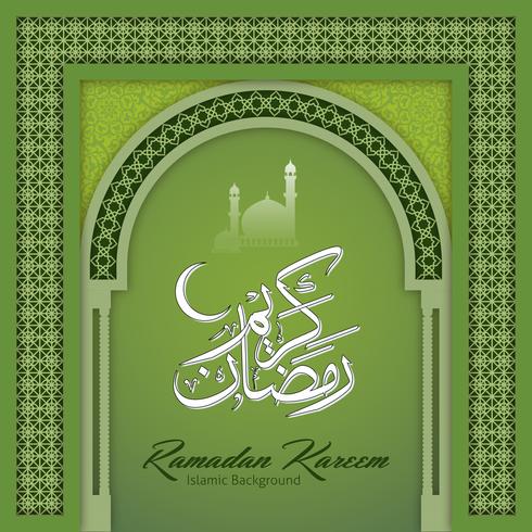 Ramadán Kareem saludo fondo arco islámico vector