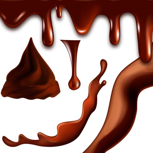 Set de gotas de chocolate y blots vector