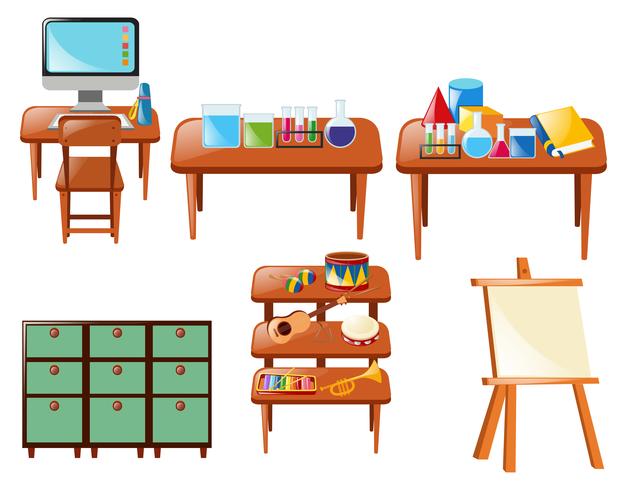 Different school objects on table vector