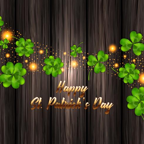 Vector illustration for St. Patrick's Day. Realistic clover on a wooden background