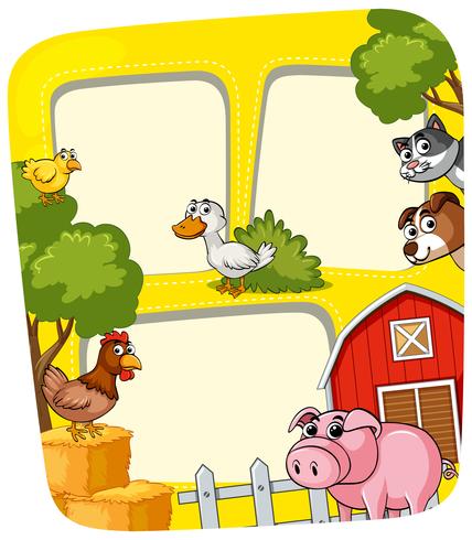 Plantilla de marco con animales en la granja. vector