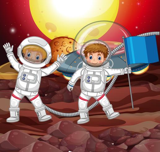 Two astronauts on strange planet vector