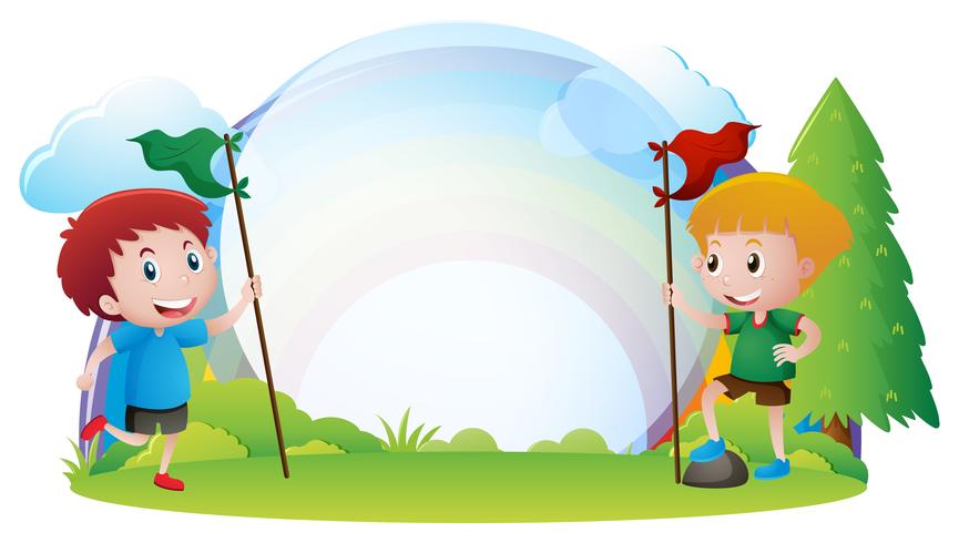 Border template with boys holding flags vector
