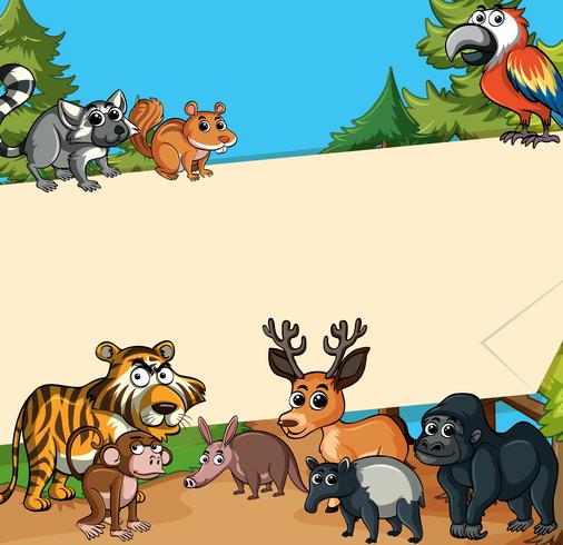 Paper template with wild animals in forest vector