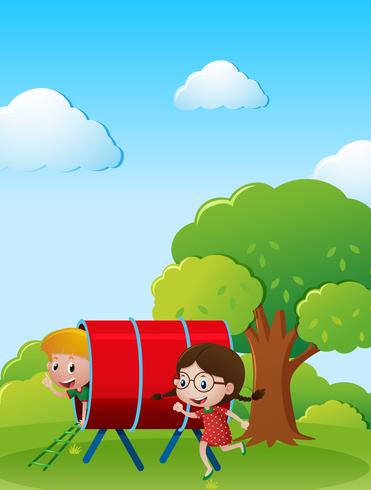Two kids playing in the park vector